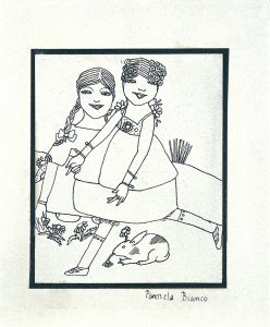 Two Girls Playing with a Rabbit - Details