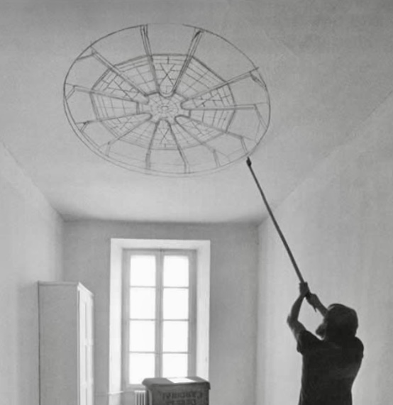 John Aldus working on an installation in Fribourg, 1981.