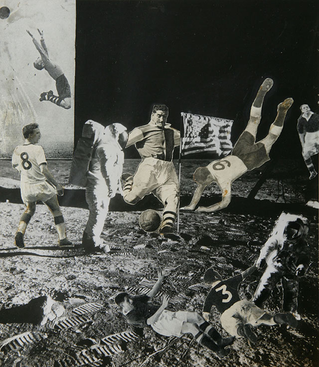 Collage 1971 Michael Horovitz: Footy on the Moon No.2 (1971). Private collection.