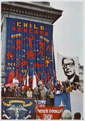 Above: Chile Vencera banner by John Dugger, 1974. Below:  exhibition poster by John Dugger and David Medalla, 1971.