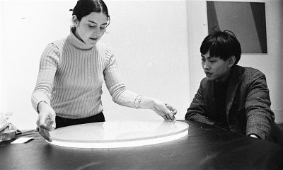 Liliane Lijn and David Medalla at avant-garde gallery, Signals in 1964.