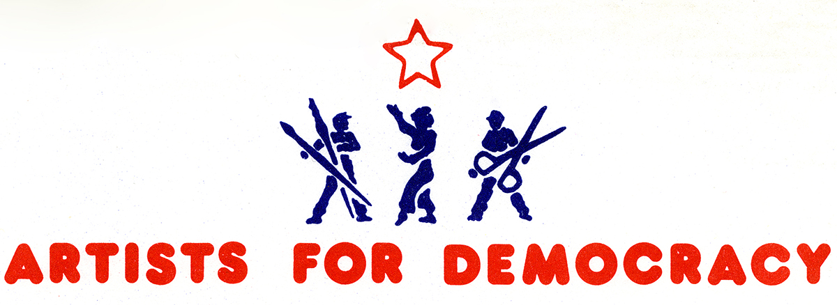 Letterhead design for Artists for Democracy by John Dugger, 1974.