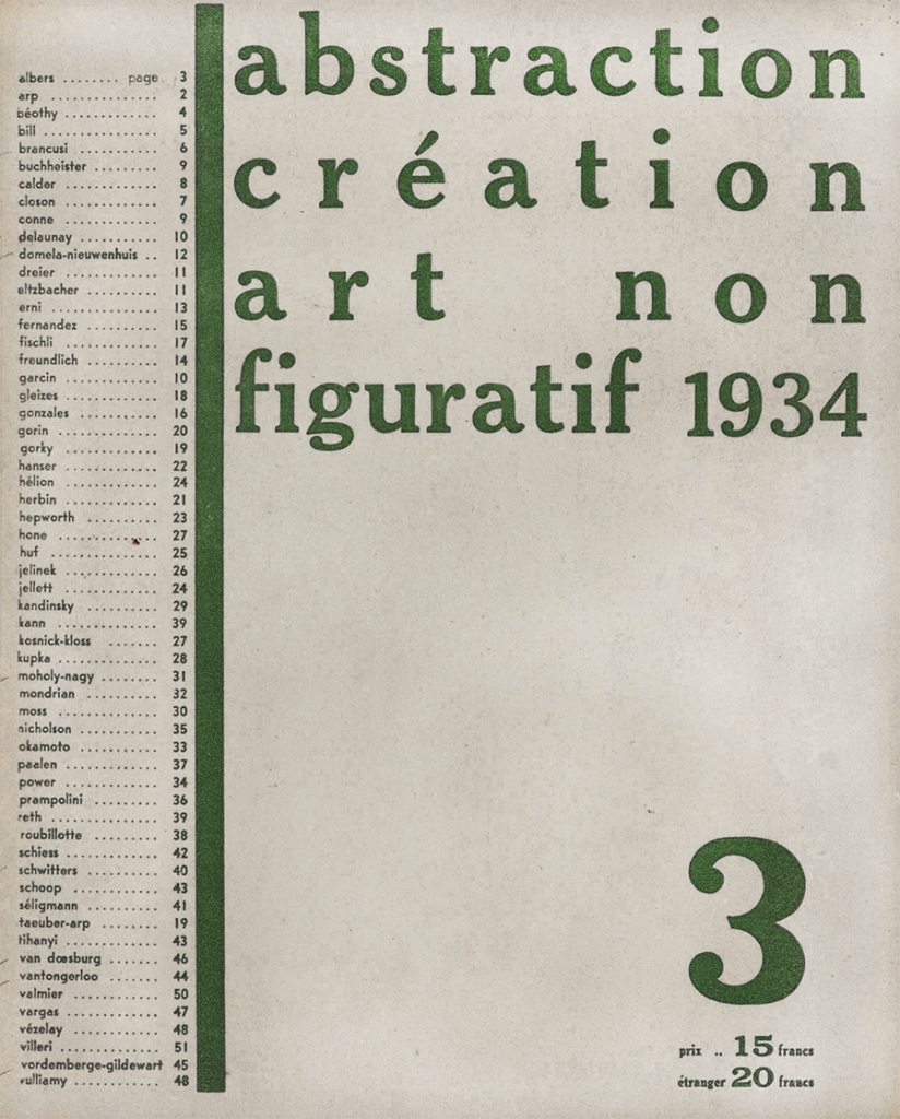 w Abstraction Creation issue with Vezelay The journal abstraction-création: art non-figuratif was published in Paris annually from 1932-1936. Issue 3 from 1934 includes Paule Vézelay.