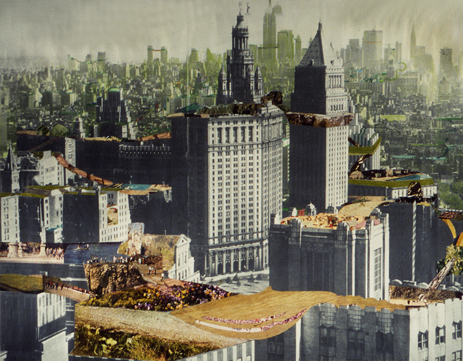 Mixed media collage Liliane Lijn: Hanging/Floating Gardens of Rock City i (1970).
