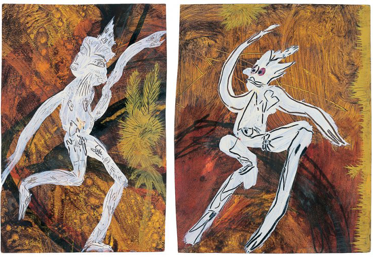 Christine Khondji: Djinn series i & ii , 2001. Mixed media on paper.