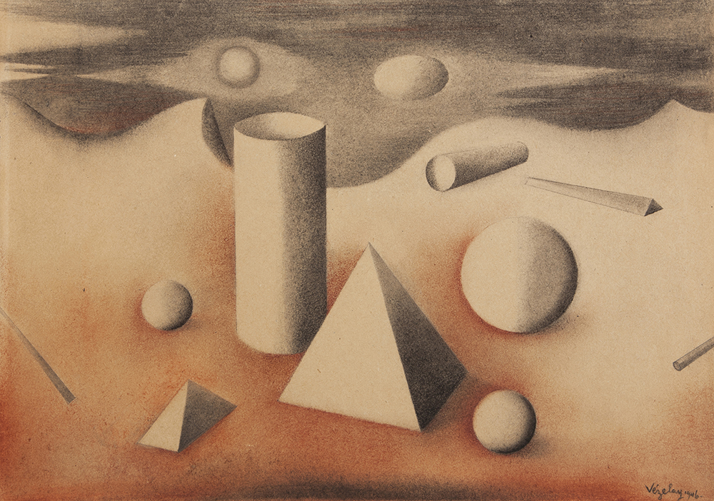 Paule Vézelay: Triangles, Oval, Spheres and Cylinder (1946).