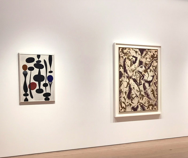 Works by Paule Vézelay (left) and Lee Krasner in Surface Work.